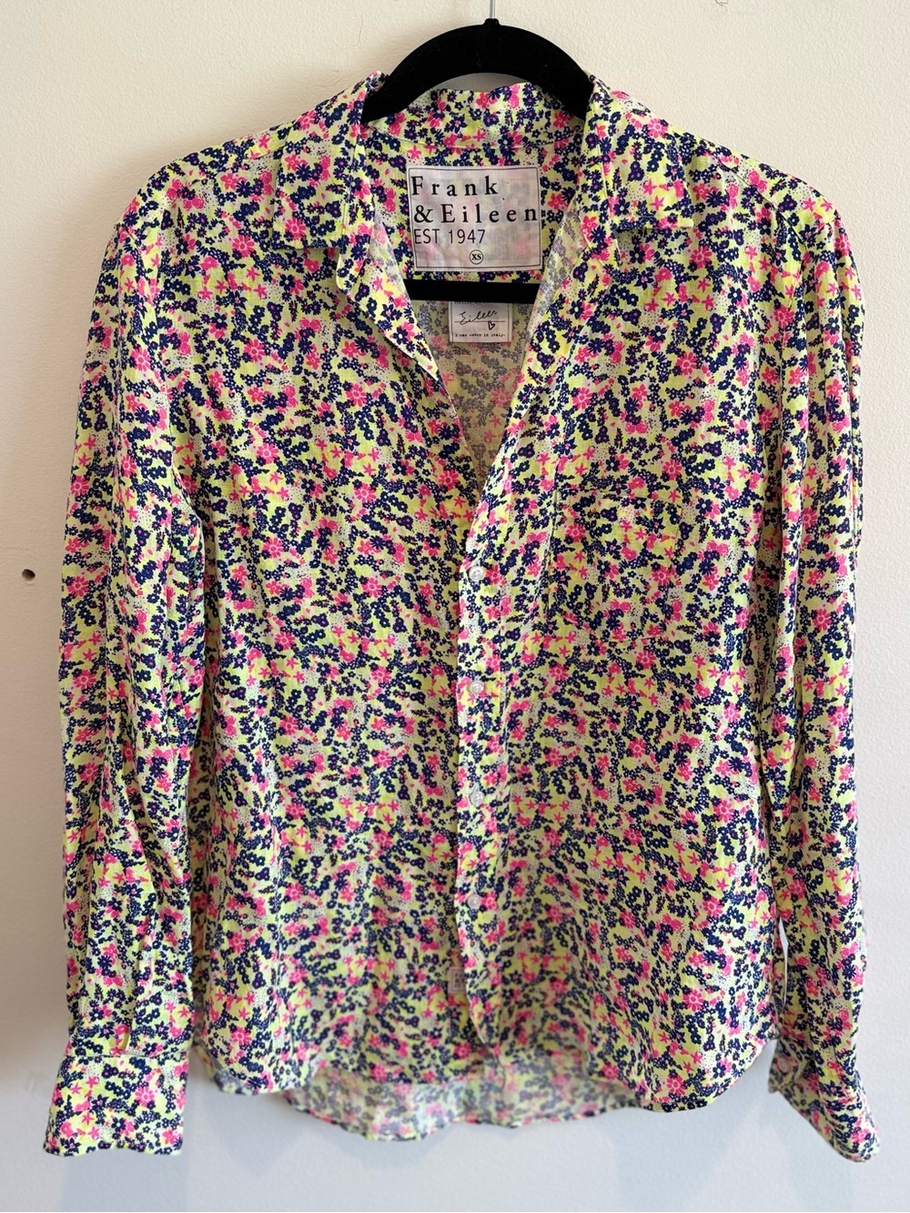 Frank & Eileen 100% Linen Eileen Button Down Floral Colorful Flowy Coastal XS
